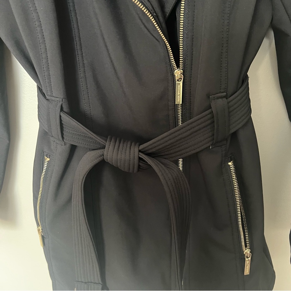 MICHAEL Michael Kors Black lined winter Trench Coat with Gold Accents - Picture 6 of 12